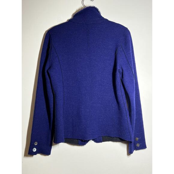 Eileen Fisher EUC Purple Merino Wool Jacket Blazer Button Front Raw Hem Size M - Picture 3 of 8